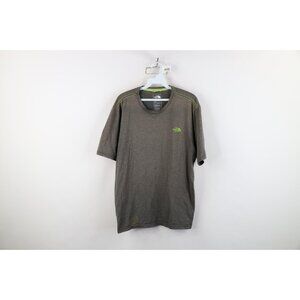 The North Face Mens Large Distressed Spell Out Short Sleeve T-Shirt Green Gray